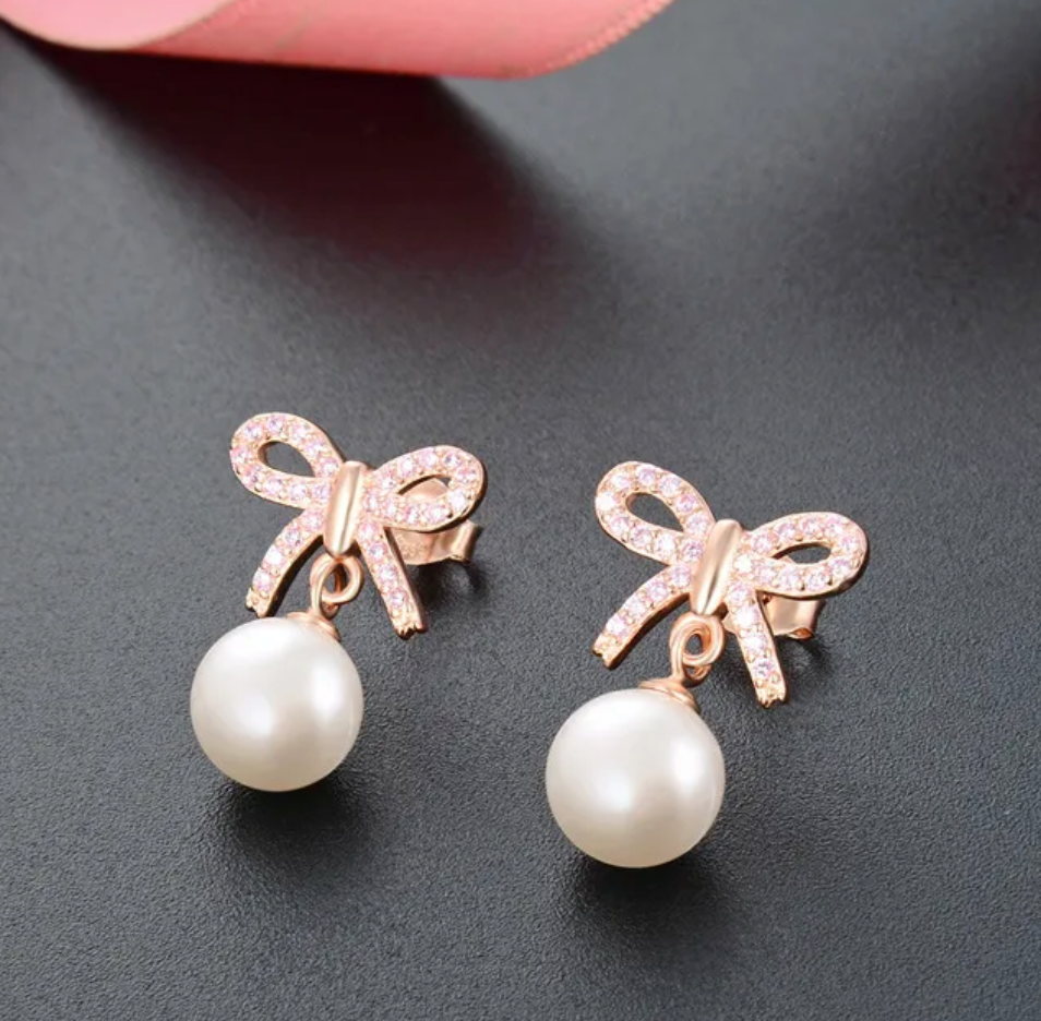 Pink Bow Pearl Earrings | Jewels By Jules