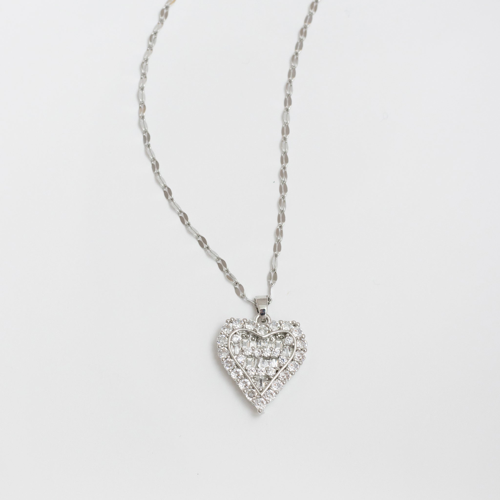 Silver Diamond Heart Necklace