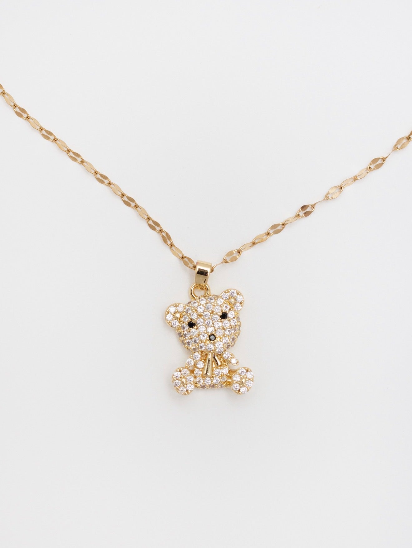 Icy Gold Teddy Bear Necklace