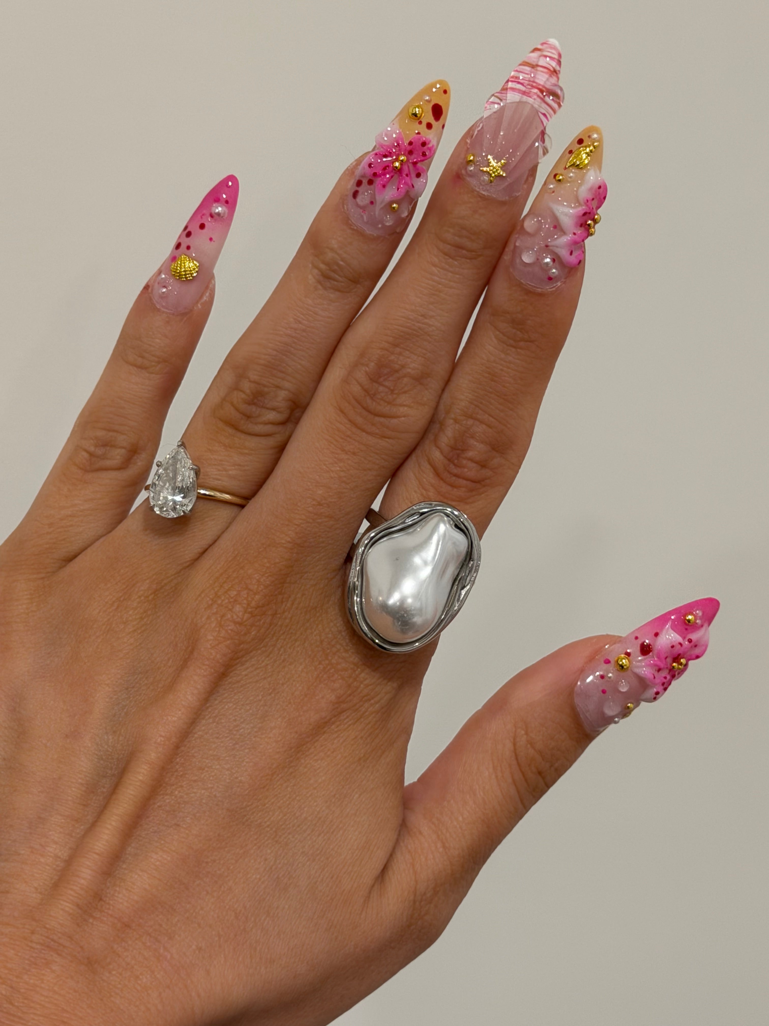 Silver Chunky Pearl Adjustable Ring
