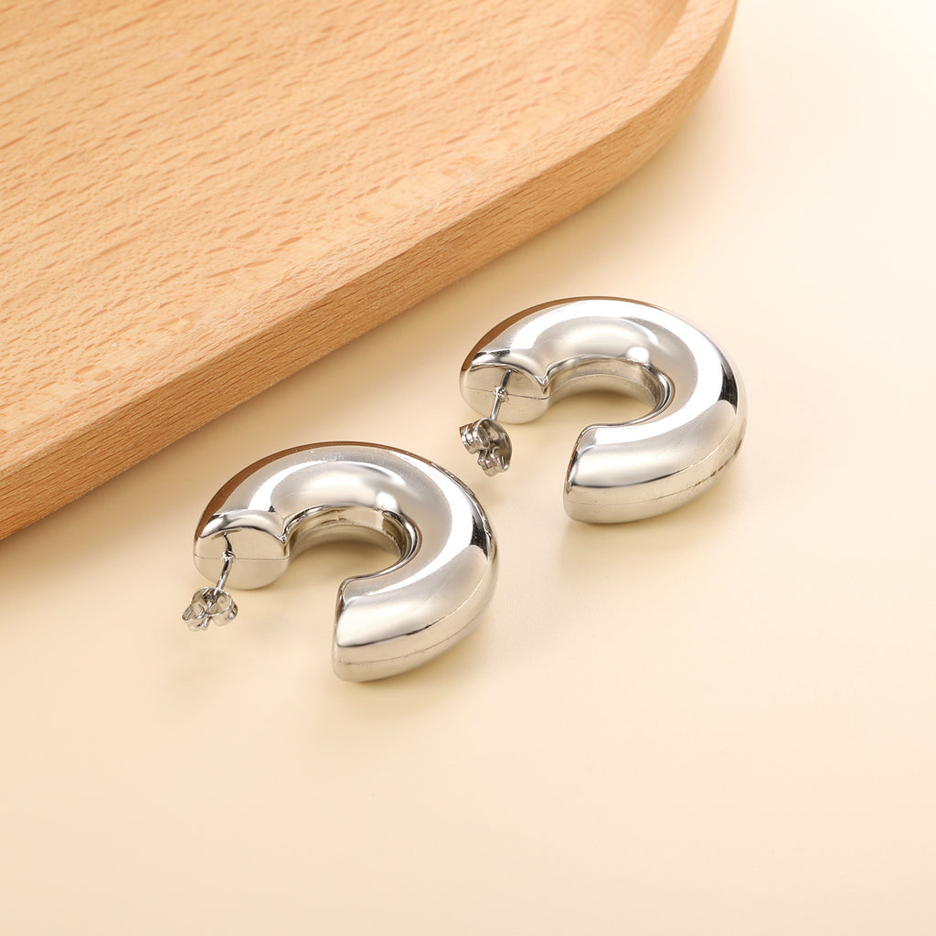 Hollow Silver C Shape Hoop Earrings