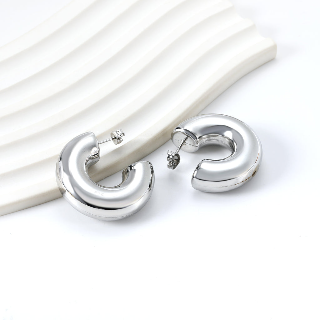 Hollow Silver C Shape Hoop Earrings
