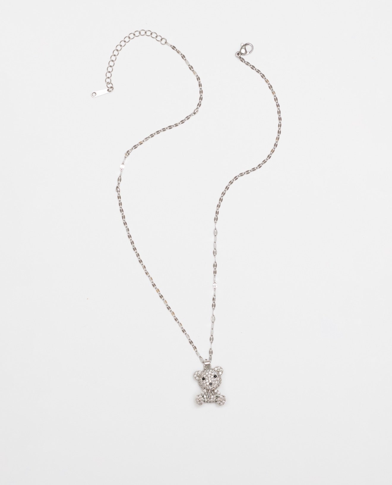 Icy Silver Teddy Bear Necklace