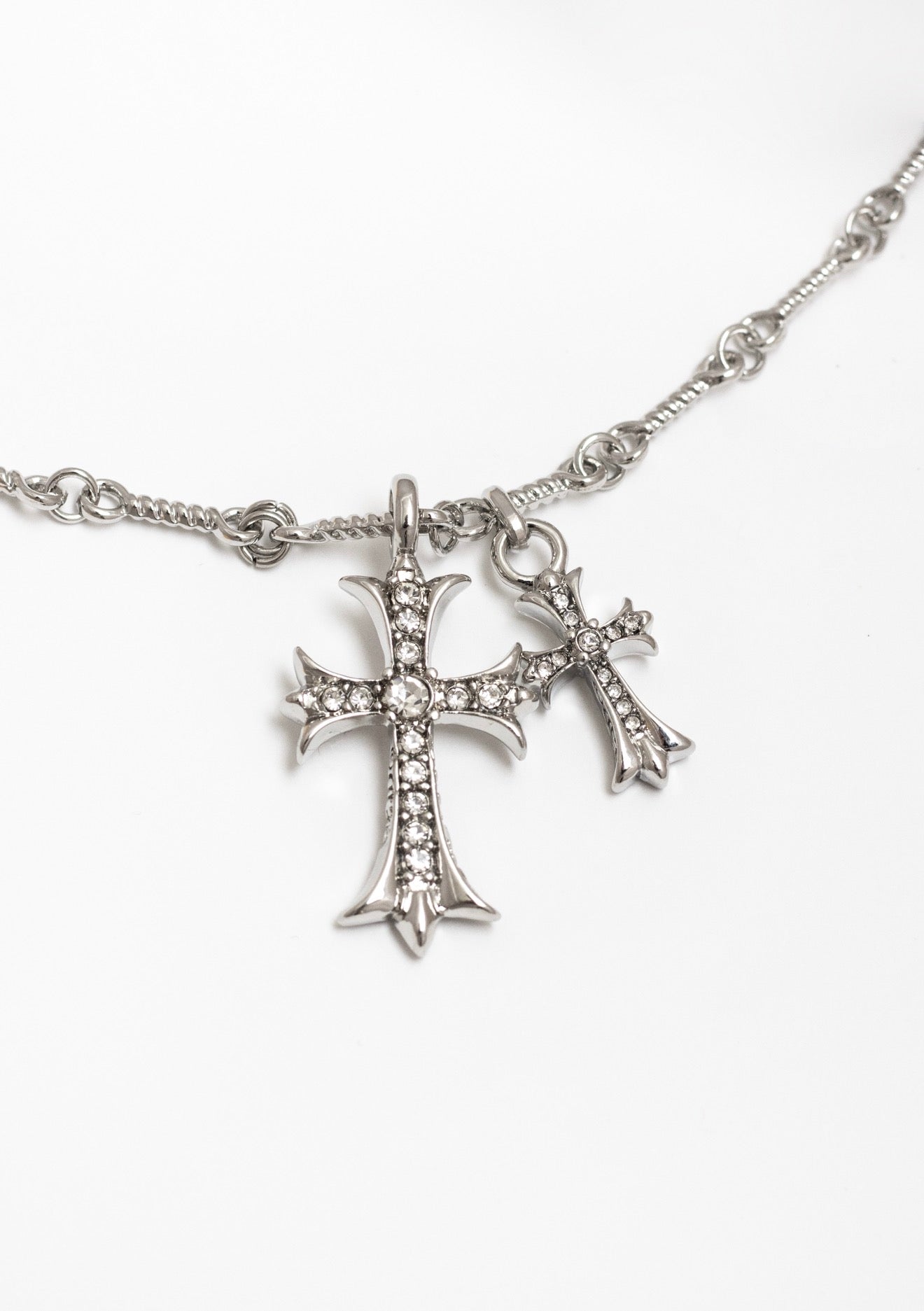 Silver Double Cross Necklace