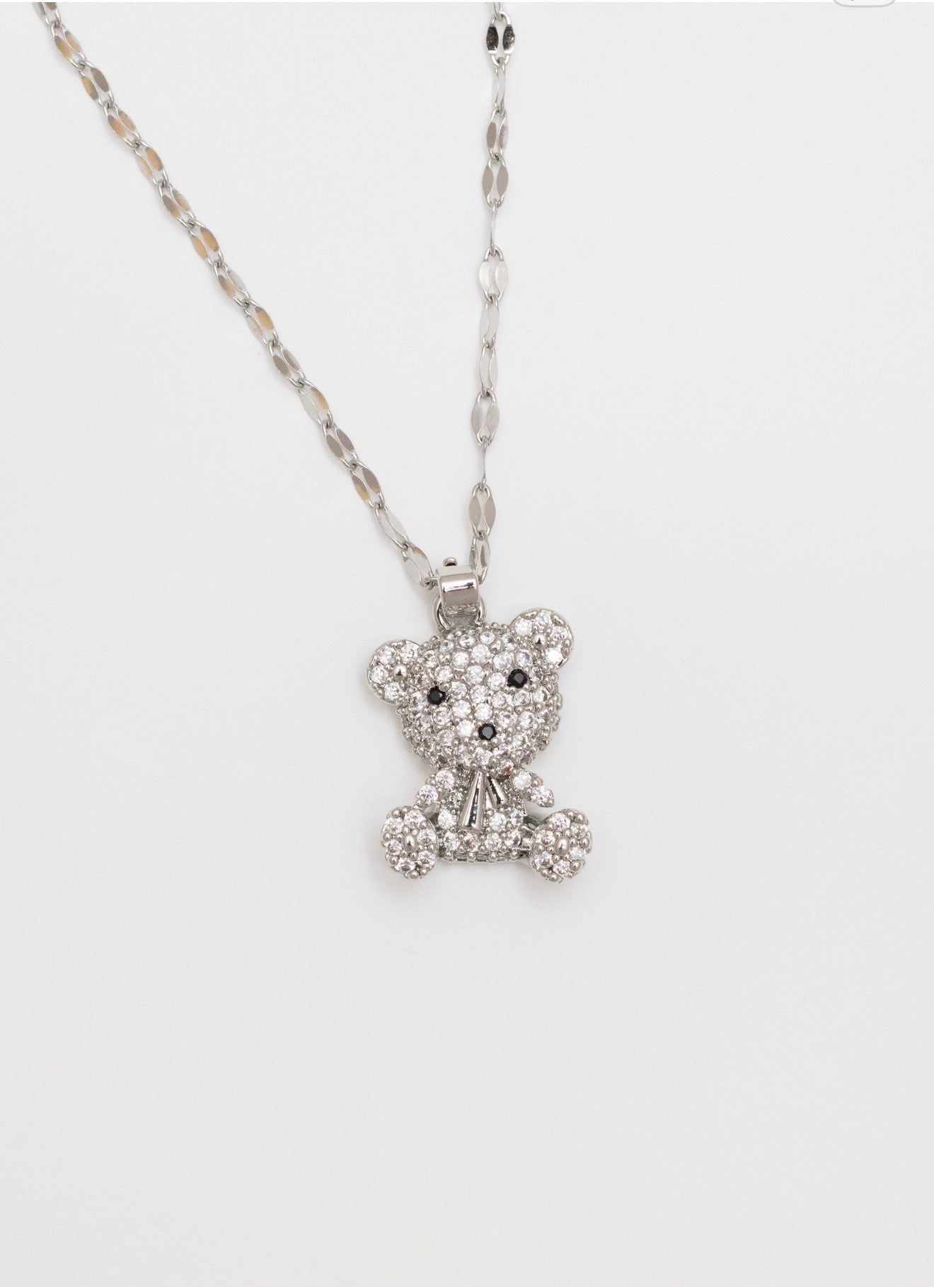 Icy Silver Teddy Bear Necklace