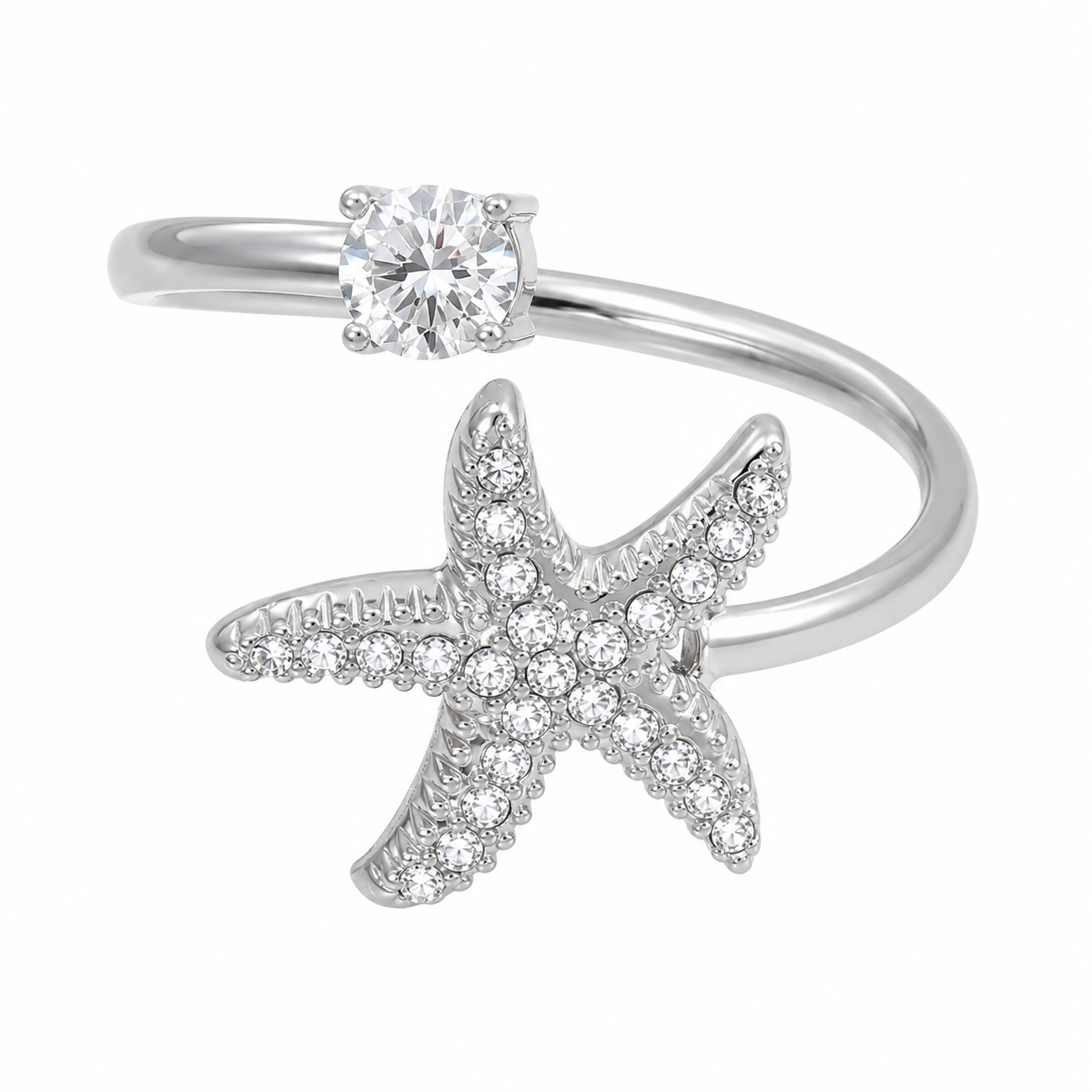 Silver Starfish Adjustable Ring