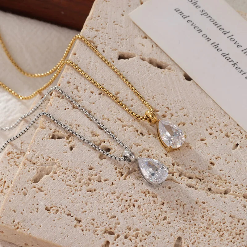 Silver Pear Cut Diamond Necklace