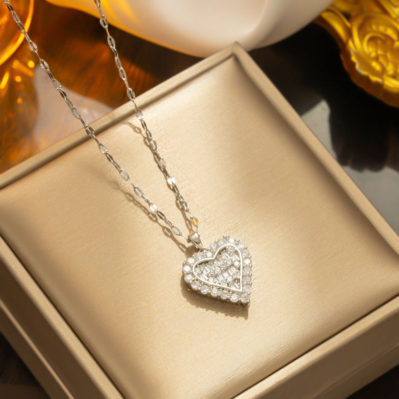 Silver Diamond Heart Necklace