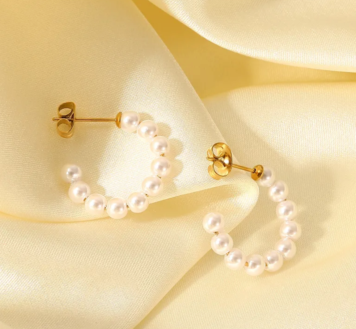 Pearl C Shaped Hoop Earrings