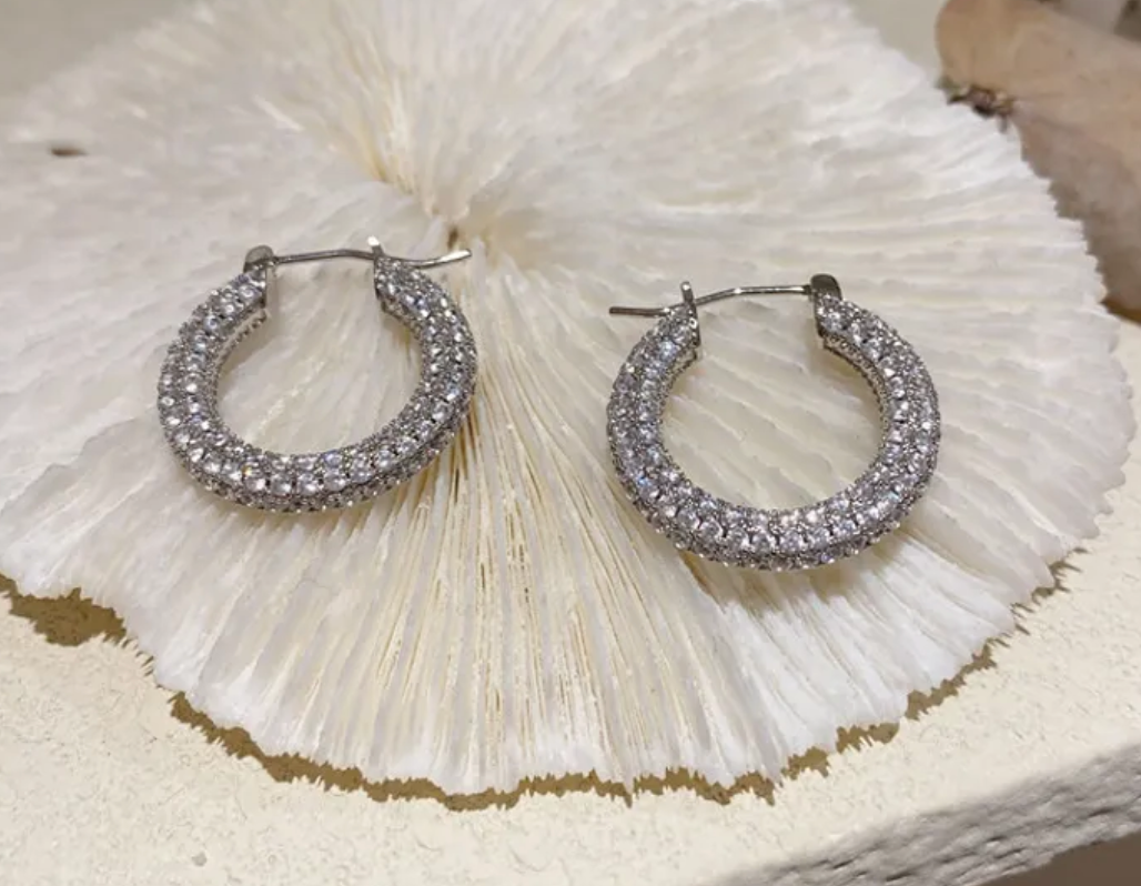 Silver Diamond Bubble Hoop Earrings
