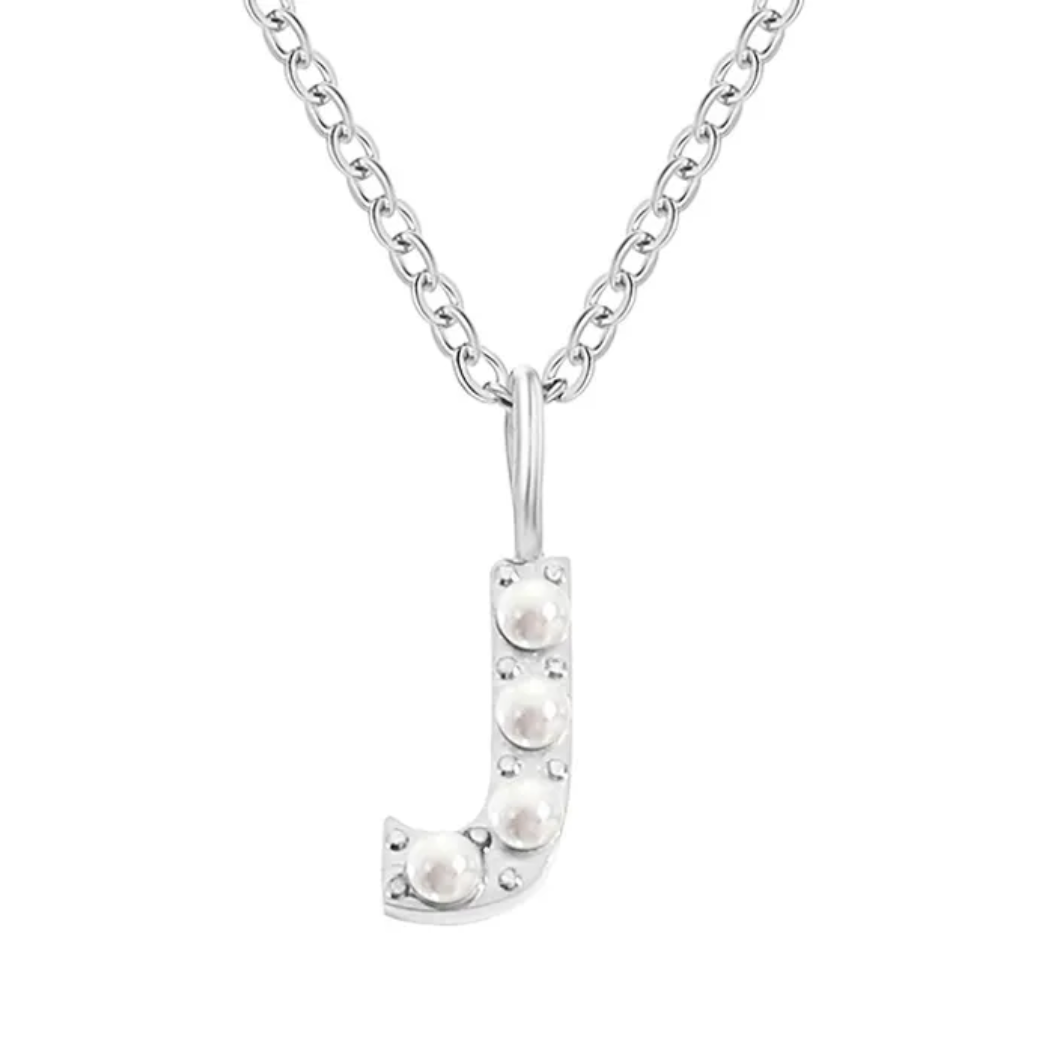 Silver Pearl Initial Necklace
