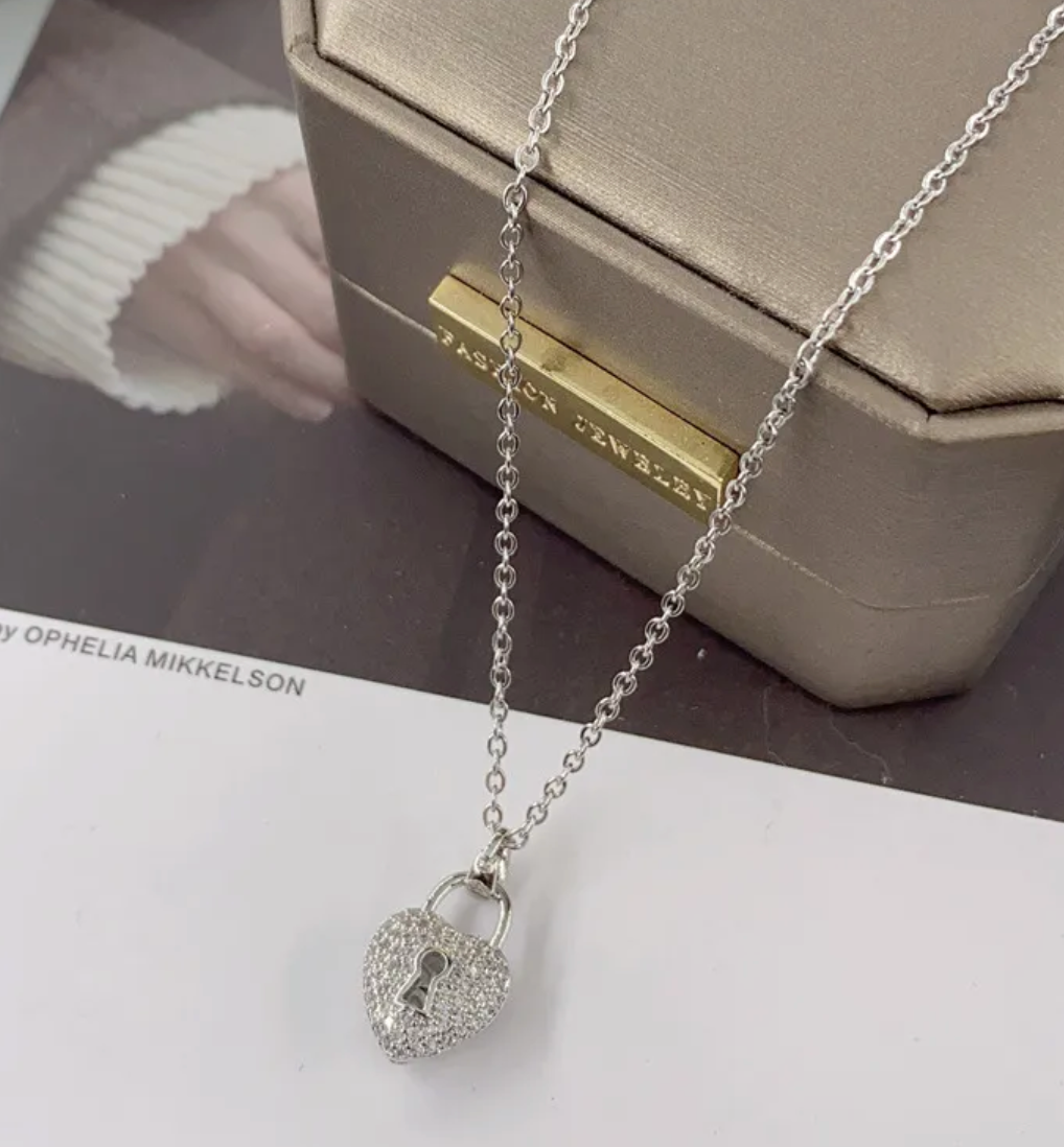 Silver Heart Lock Necklace