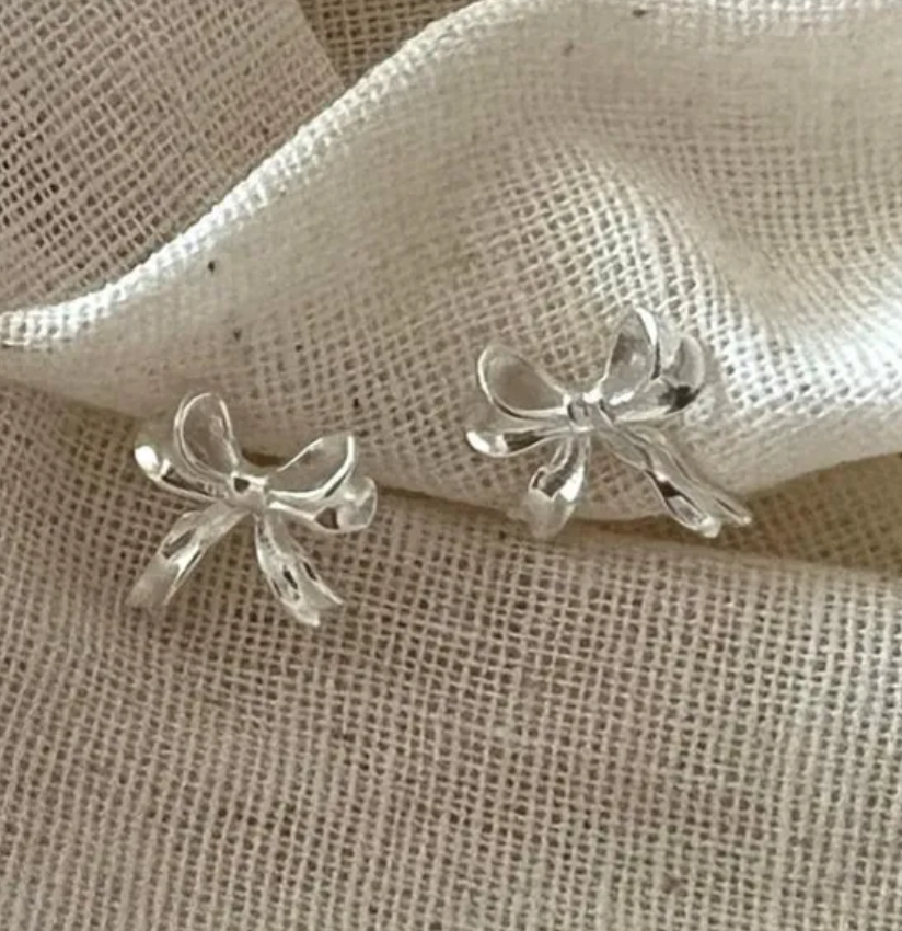 Silver Bow Stud Earrings