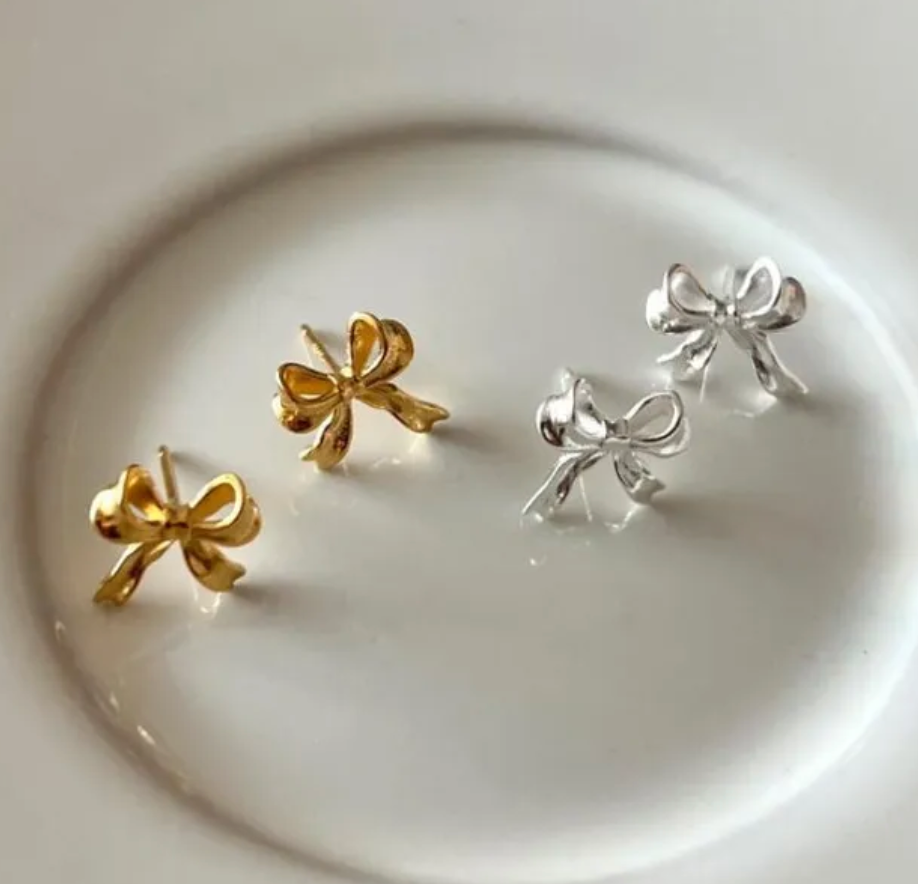 Silver Bow Stud Earrings