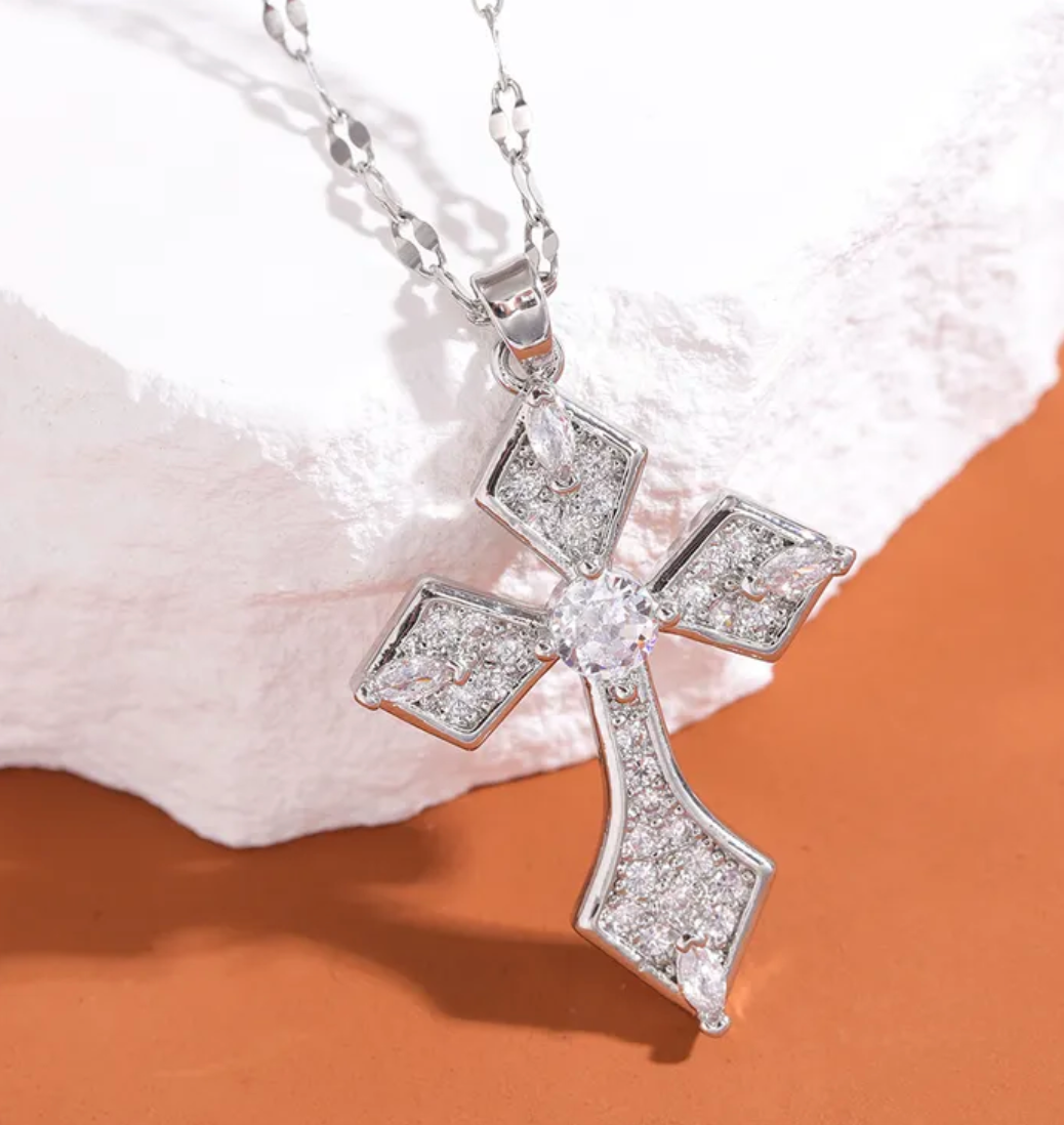 Silver Chunky Cross Necklace