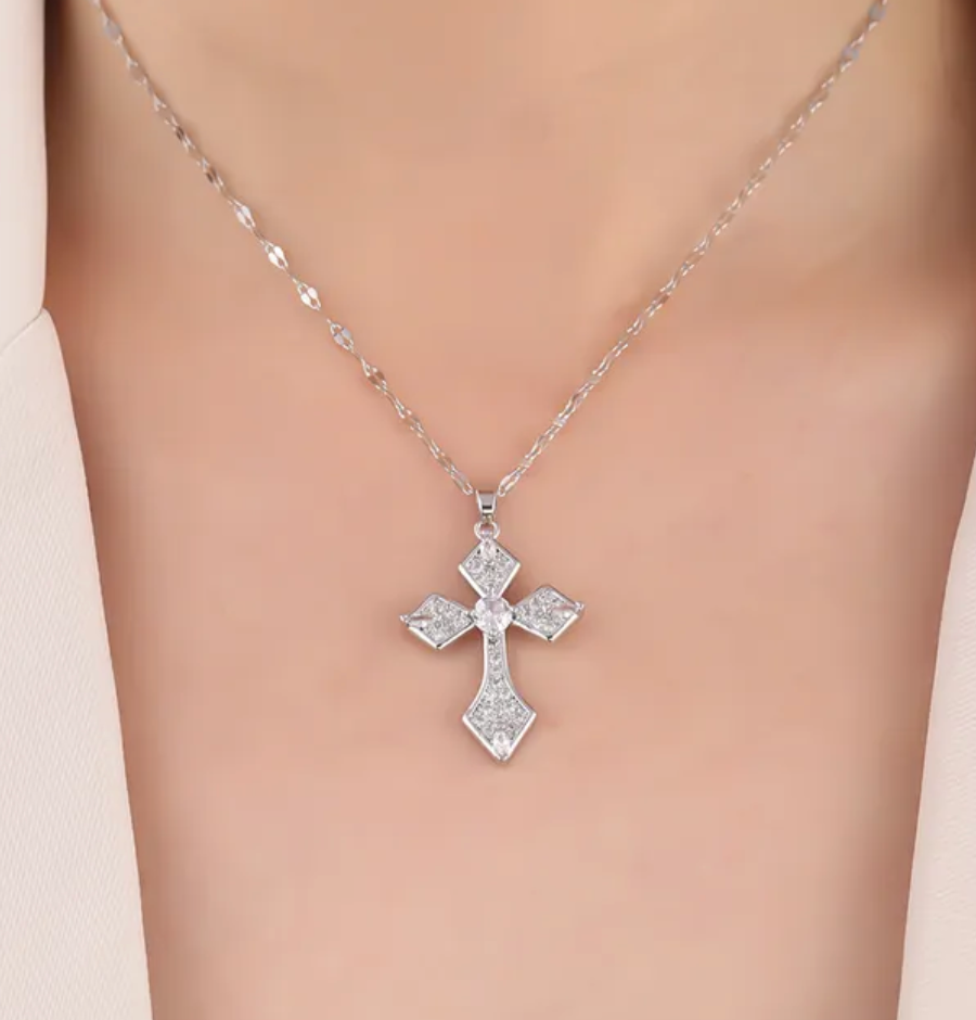 Silver Chunky Cross Necklace