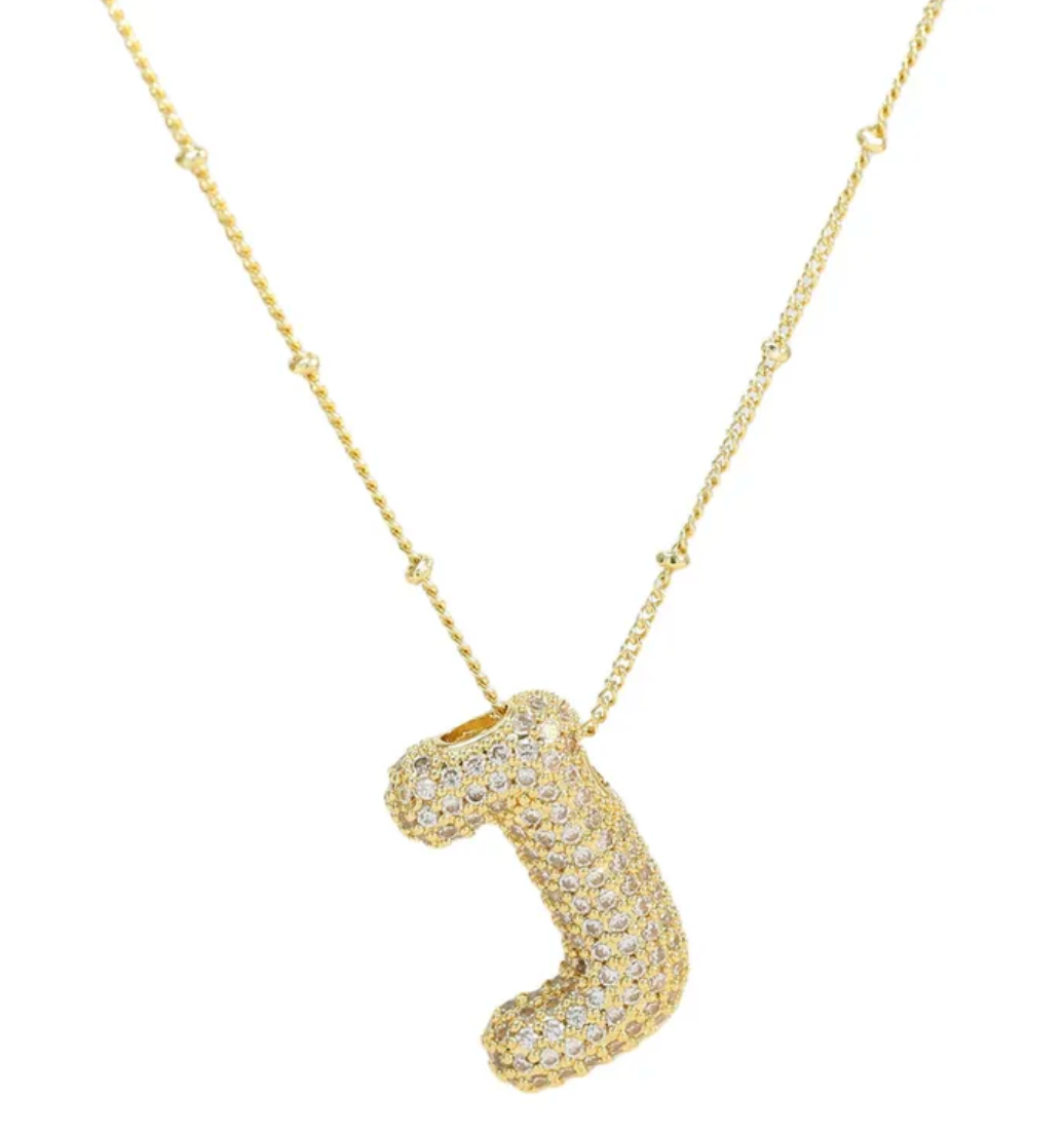 Icy Gold Bubble Initial Necklace