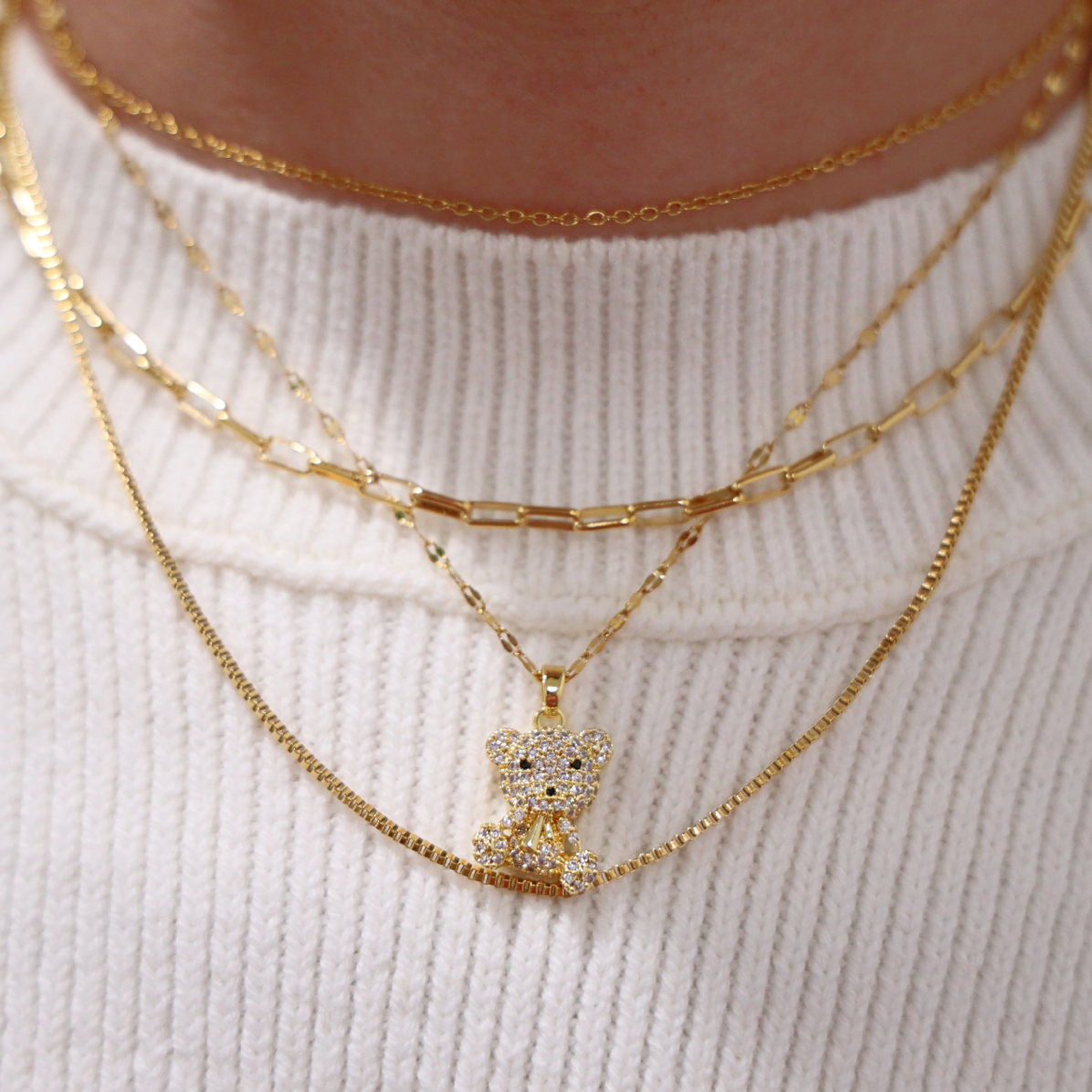 Icy Gold Teddy Bear Necklace