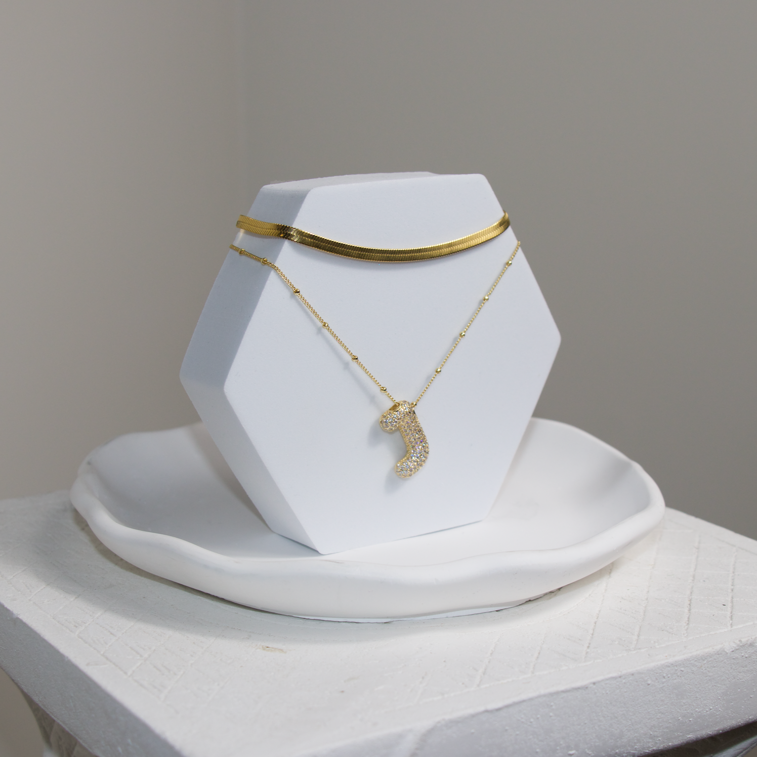 Icy Gold Bubble Initial Necklace