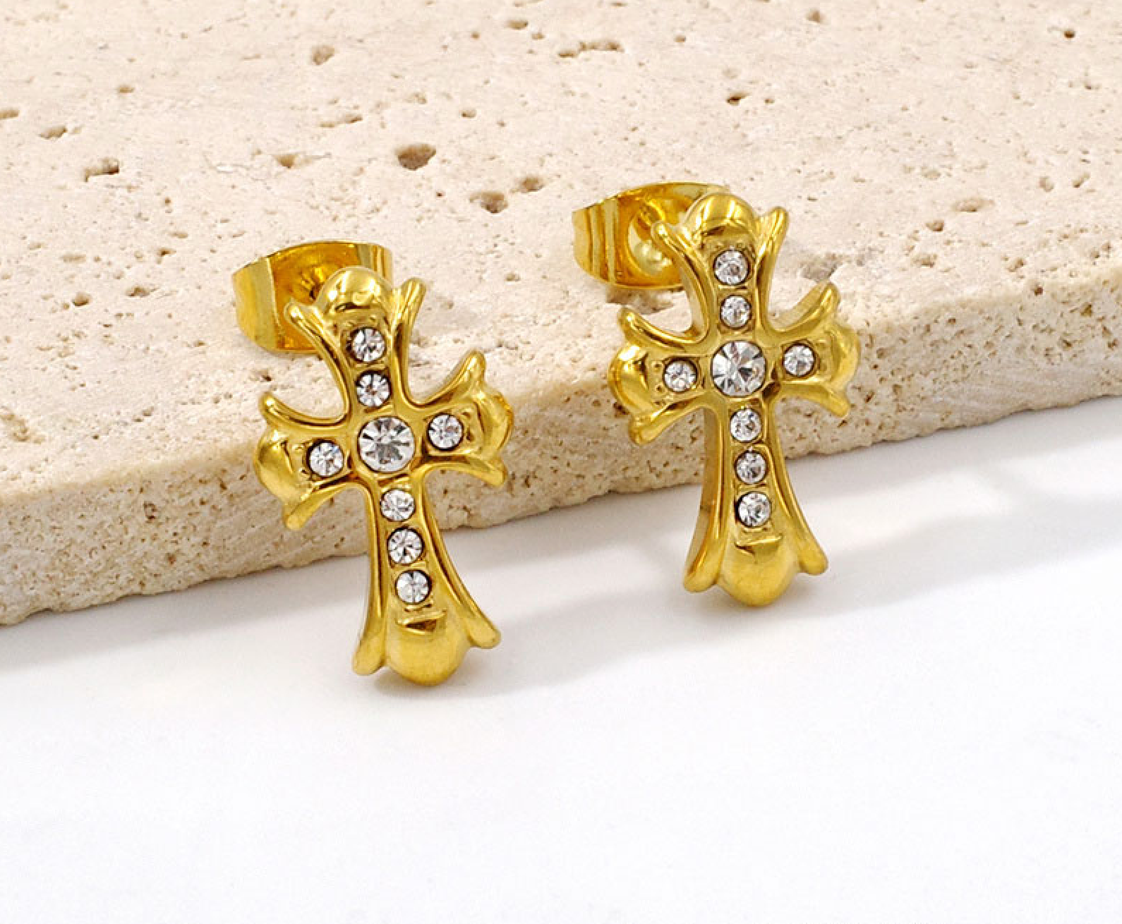 Gold Cross Stud Earrings Jewels By Jules