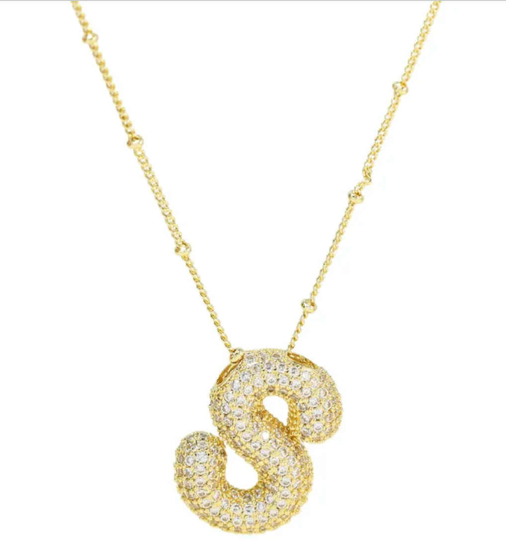 Icy Gold Bubble Initial Necklace