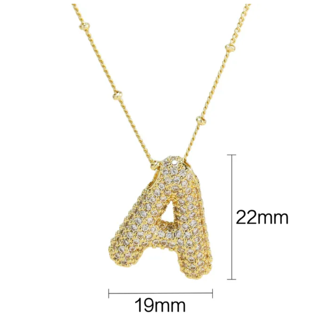 Icy Gold Bubble Initial Necklace