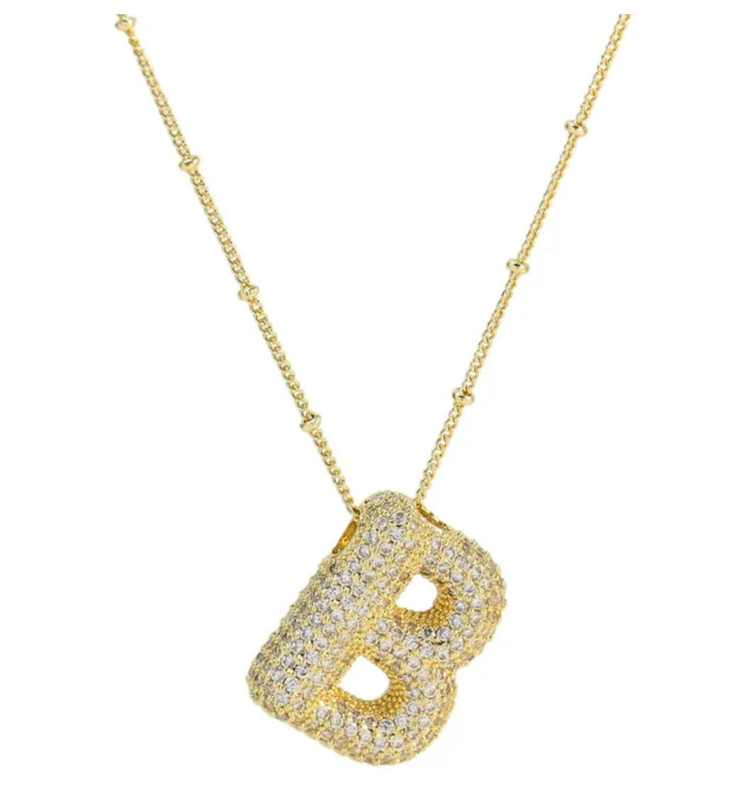 Icy Gold Bubble Initial Necklace