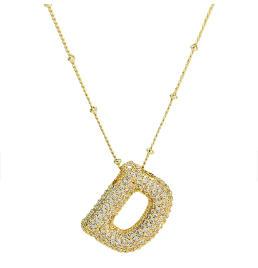 Icy Gold Bubble Initial Necklace