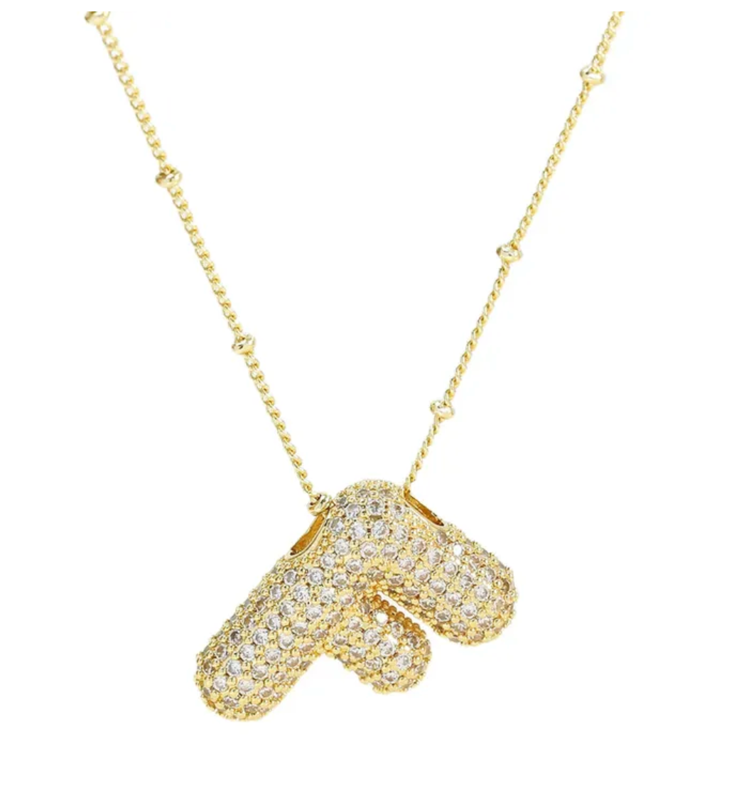 Icy Gold Bubble Initial Necklace