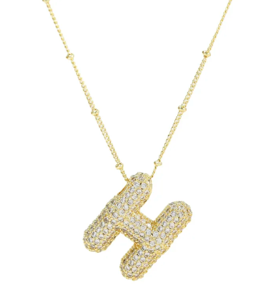 Icy Gold Bubble Initial Necklace