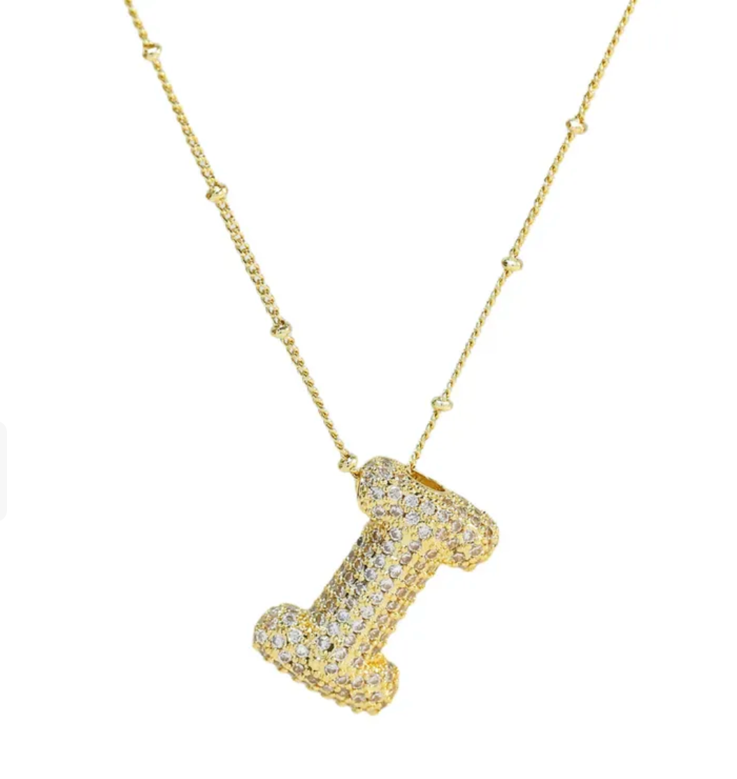 Icy Gold Bubble Initial Necklace