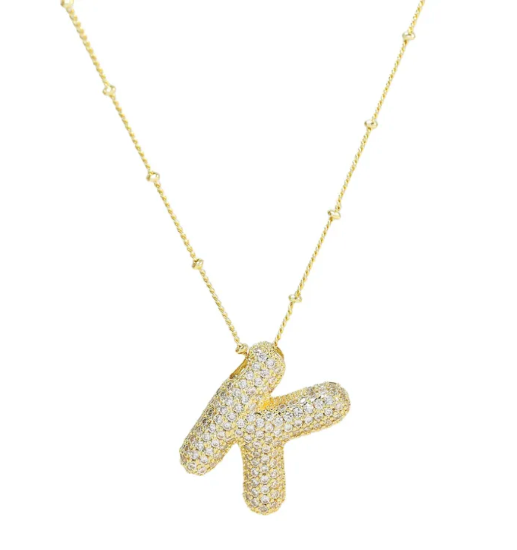 Icy Gold Bubble Initial Necklace