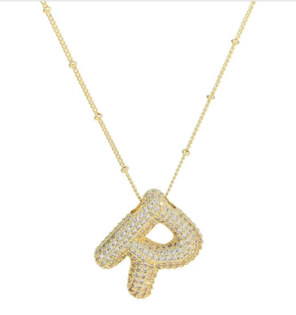 Icy Gold Bubble Initial Necklace