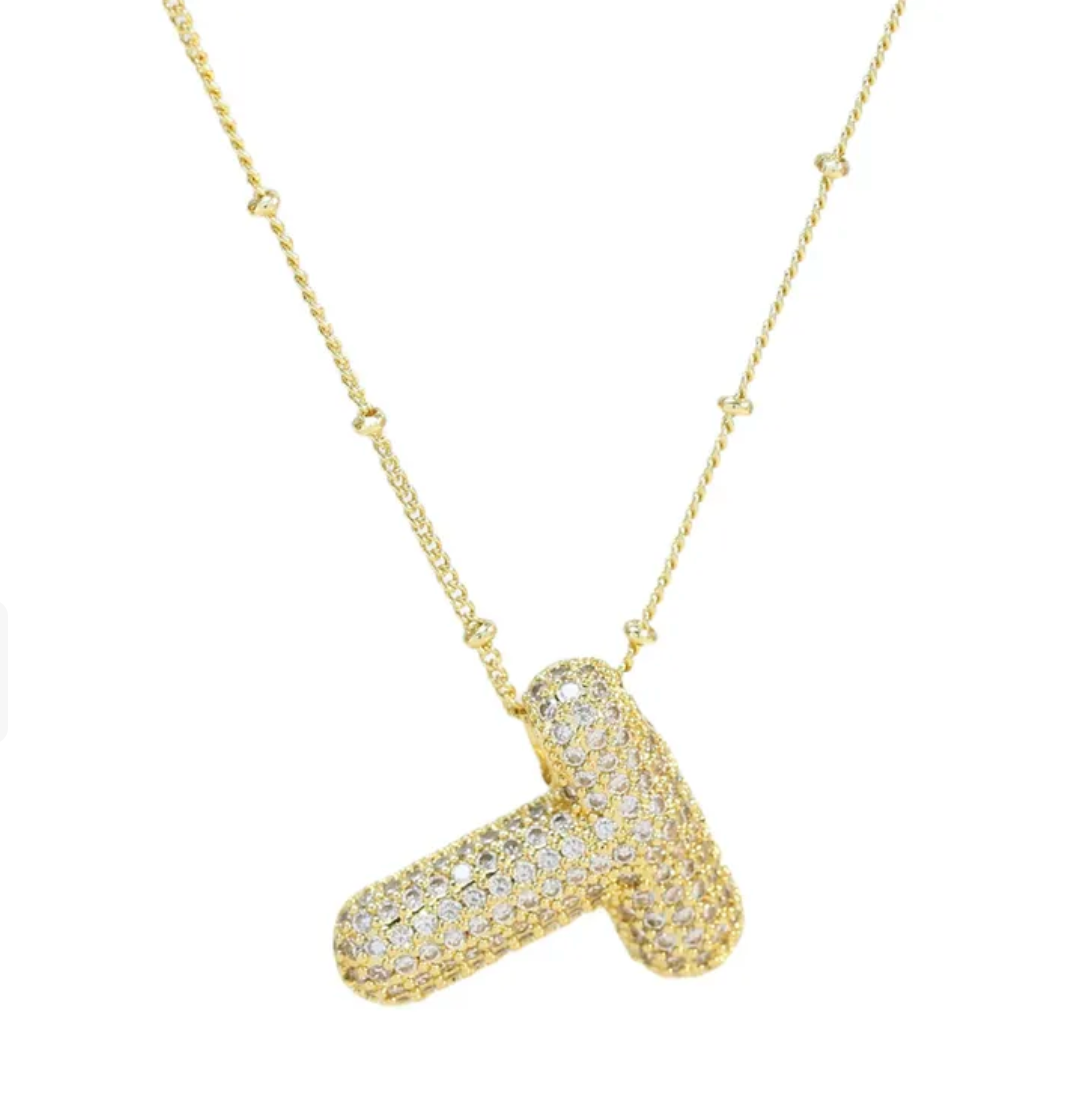 Icy Gold Bubble Initial Necklace