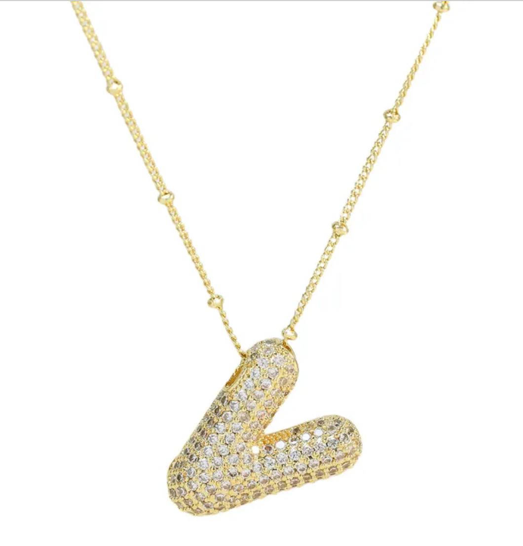 Icy Gold Bubble Initial Necklace