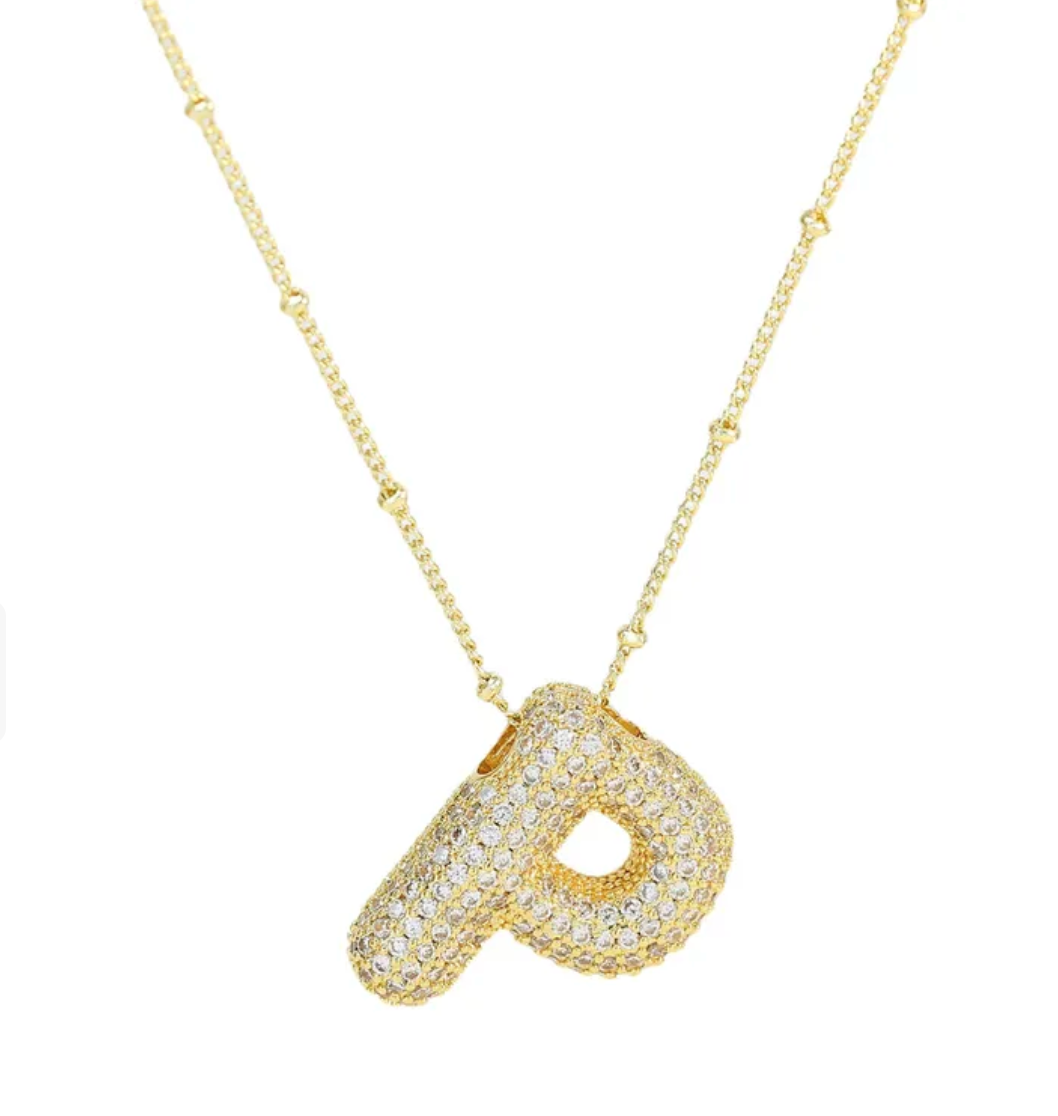 Icy Gold Bubble Initial Necklace