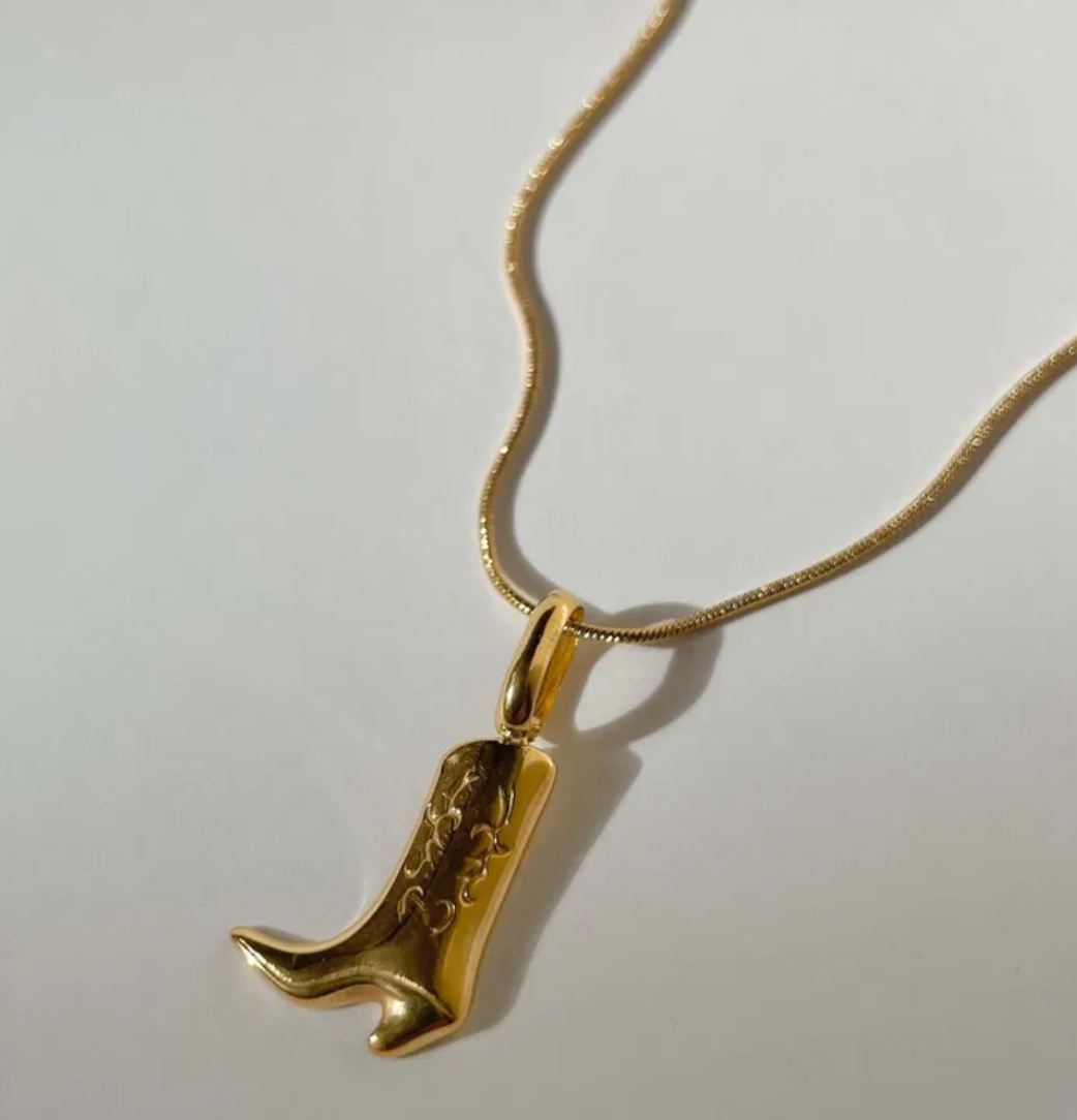 Gold Cowboy Boot Pendant Necklace